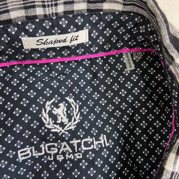 Bugatchi Uomo Blk & white plaid linen button down - Picture 5 of 7